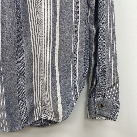 Anthropologie Maeve Chatham Striped Woven Chambray Button Down Shirt Blue Small - Picture 7 of 9